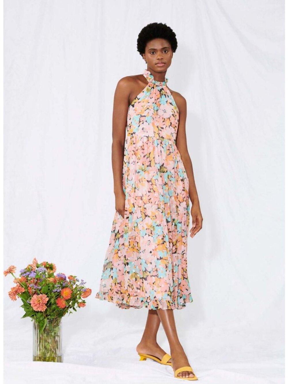 Saylor Missie Floral Print Halter Neck Midi Dress Size S